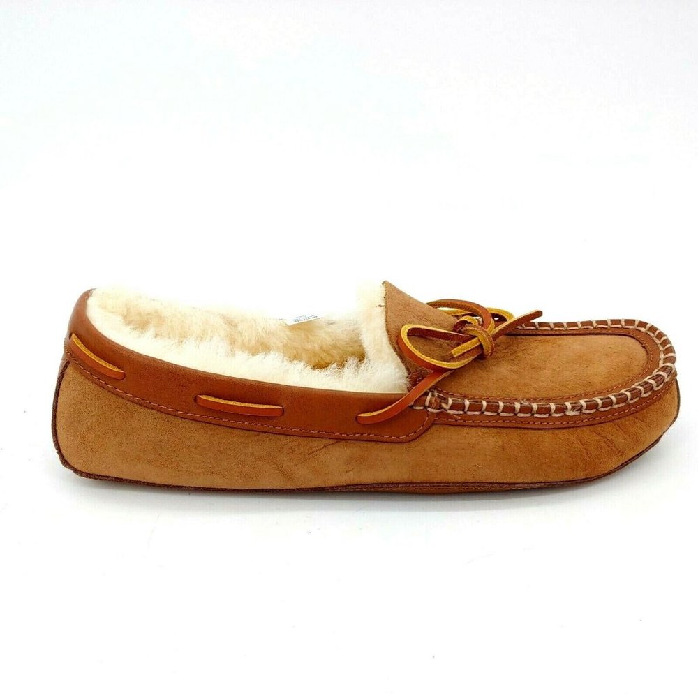 Shearling Moccasin Slippers Lands End leather Size 10.5 women’s
